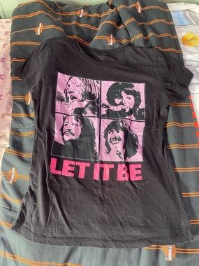 The Beatles Black Tee with Pink LET IT BE Graphic